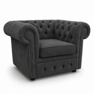 Olympia Chesterfield 1 Seater Jumbo Cord Dark Grey Sofa 1
