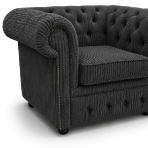 Olympia Chesterfield 1 Seater Jumbo Cord Dark Grey Sofa 3