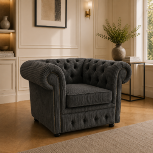 Olympia Chesterfield 1 Seater Jumbo Cord Dark Grey Sofa 4