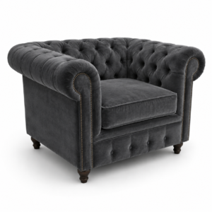 Olympia Chesterfield 1 Seater Plush Velvet Dark Grey Sofa 1