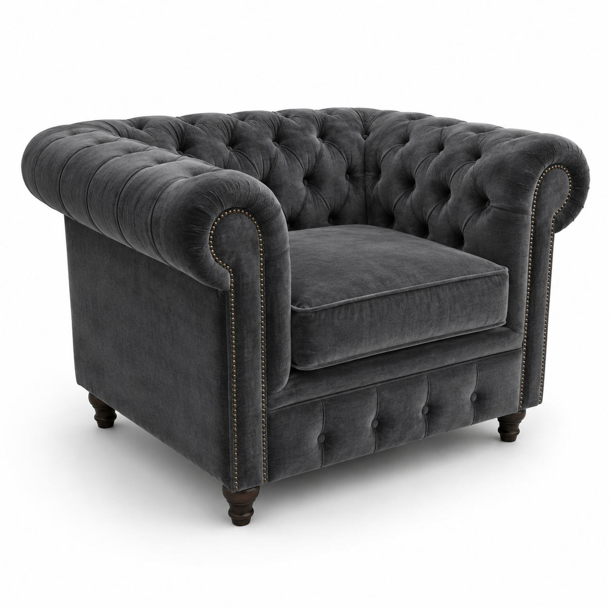 Olympia Chesterfield 1 Seater Plush Velvet Dark Grey Sofa 1 Olympia Chesterfield 1 Seater Plush Velvet Dark Grey Sofa 1