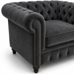 Olympia Chesterfield 1 Seater Plush Velvet Dark Grey Sofa 3
