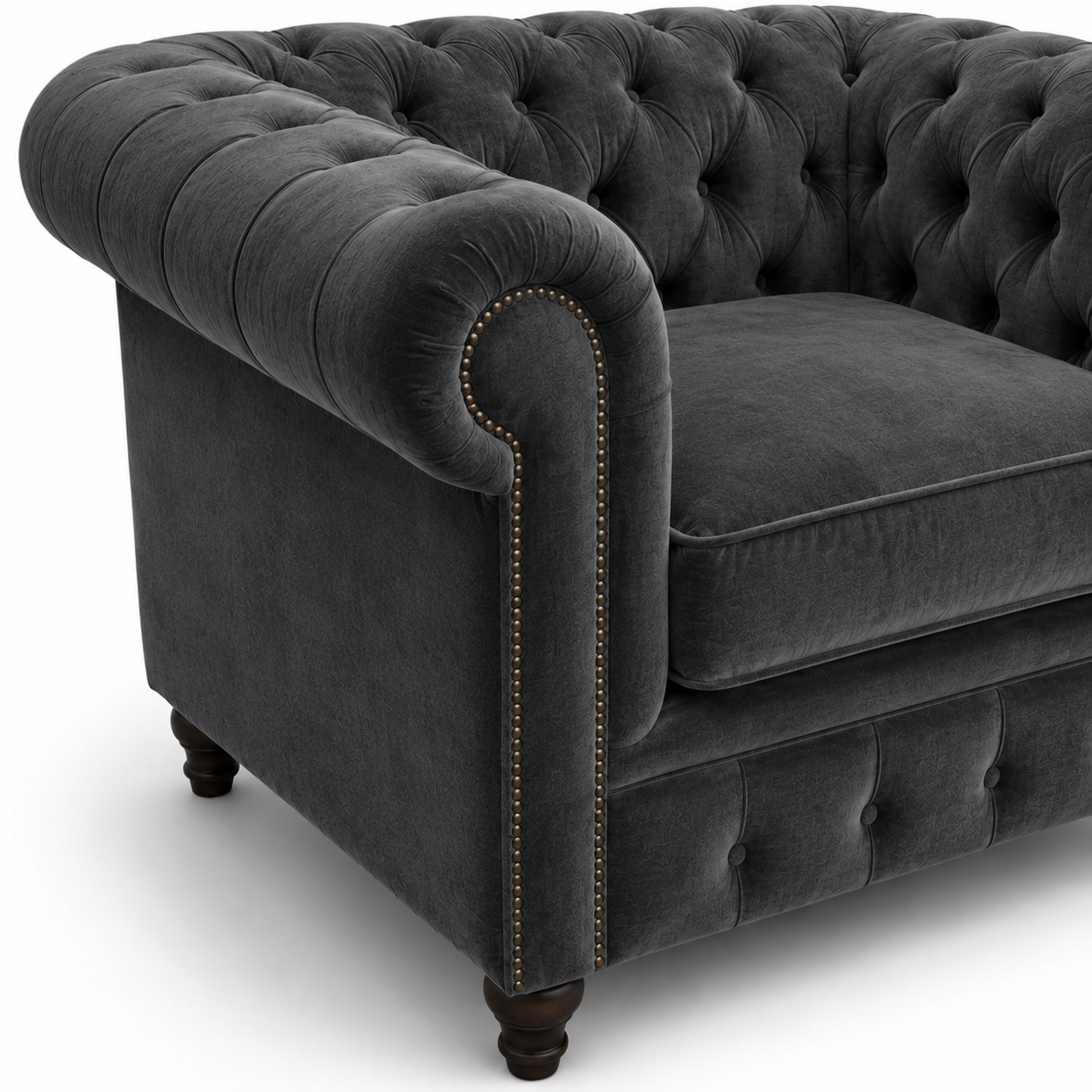 Olympia Chesterfield 1 Seater Plush Velvet Dark Grey Sofa 3 Olympia Chesterfield 1 Seater Plush Velvet Dark Grey Sofa 3