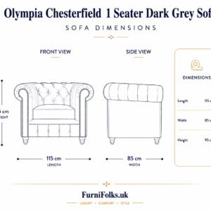 Olympia Chesterfield 1 Seater Plush Velvet Dark Grey Sofa dimensions