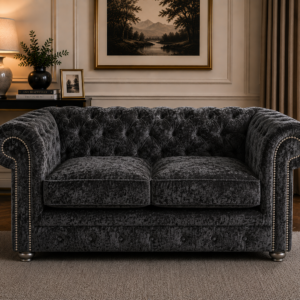 Olympia Chesterfield 2 Seater Crushed Velvet Dark Grey Sofa 4