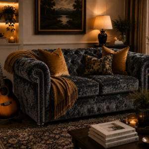 Olympia Chesterfield 2 Seater Crushed Velvet Dark Grey Sofa 5