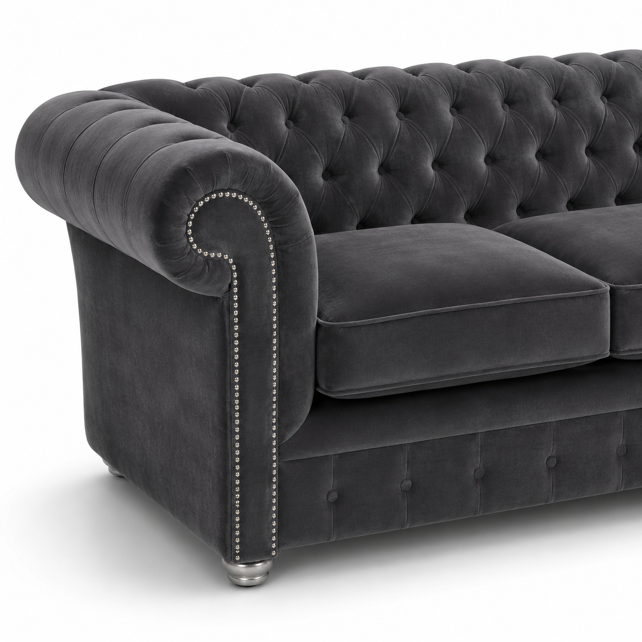Olympia Chesterfield 2 Seater Plush Velvet Dark Grey Sofa 3