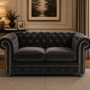 Olympia Chesterfield 2 Seater Plush Velvet Dark Grey Sofa 4