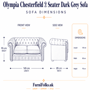 Olympia Chesterfield 2 Seater Plush Velvet Dark Grey Sofa dimensions