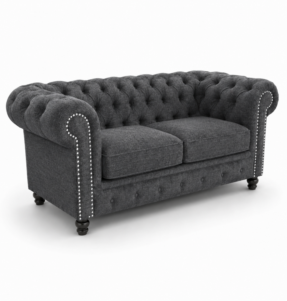 Olympia Chesterfield 3 Seater Chenille Dark Grey Sofa