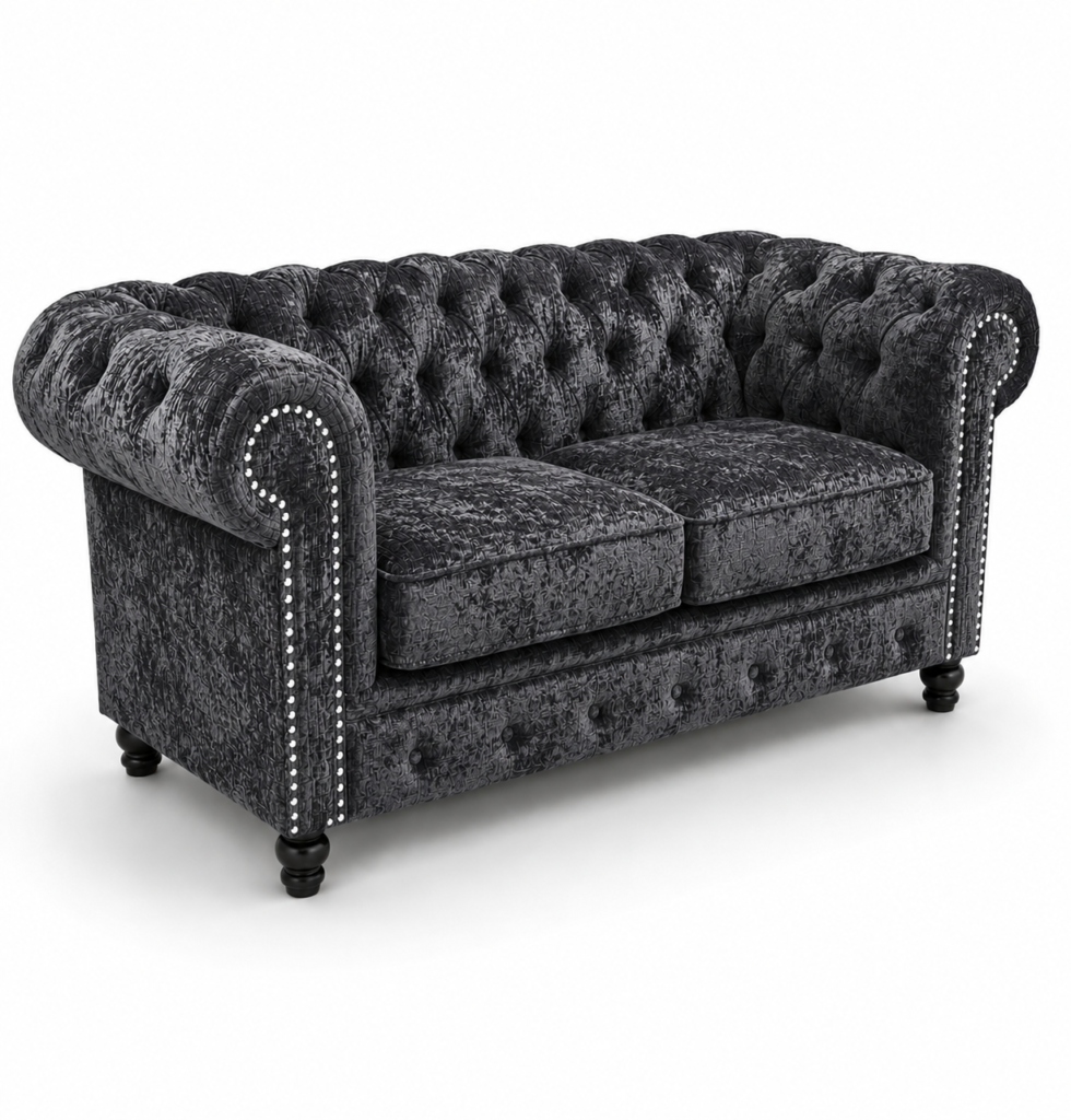 Olympia Chesterfield 3 Seater Crushed Velvet Dark Grey Sofa