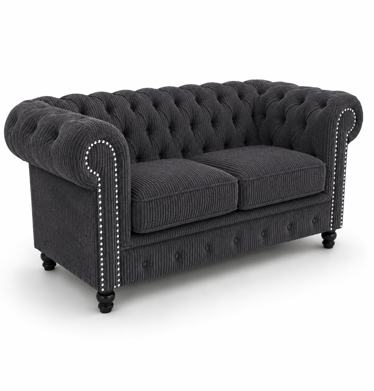 Olympia Chesterfield 3 Seater Jumbo Cord Dark Grey Sofa