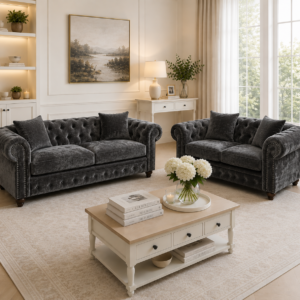Olympia Chesterfield 3+2 Seater Corner Crushed Velvet Dark Grey Sofa 5