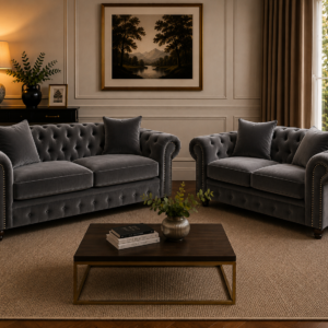 Olympia Chesterfield 3+2 Seater Corner Plush Velvet Dark Grey Sofa 4