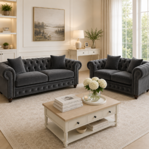 Olympia Chesterfield 3+2 Seater Corner Plush Velvet Dark Grey Sofa 5