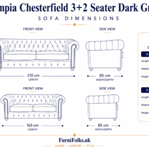Olympia Chesterfield 3+2 Seater Corner Plush Velvet Dark Grey Sofa dimensions