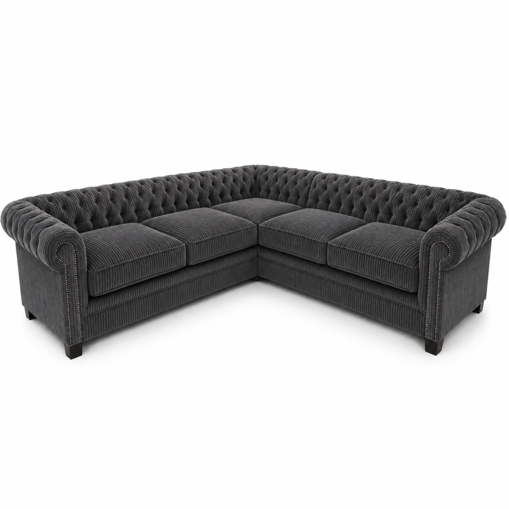 Olympia Chesterfield 5 Seater Corner Jumbo Cord Dark Grey Sofa