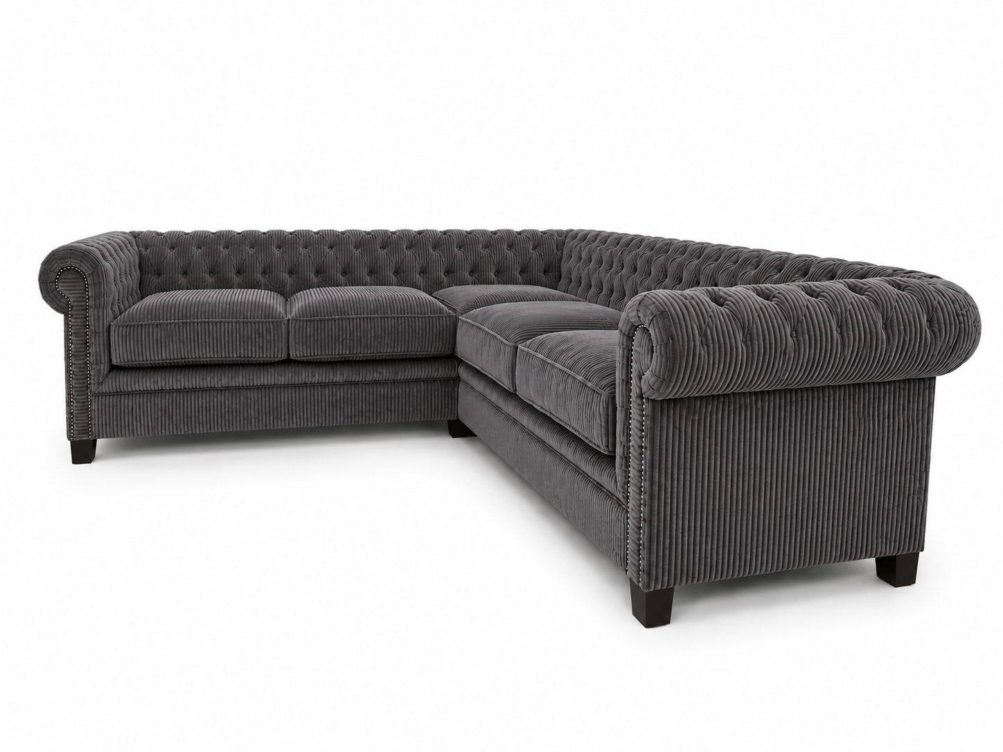 Olympia Chesterfield 5 Seater Corner Jumbo Cord Dark Grey Sofa 2