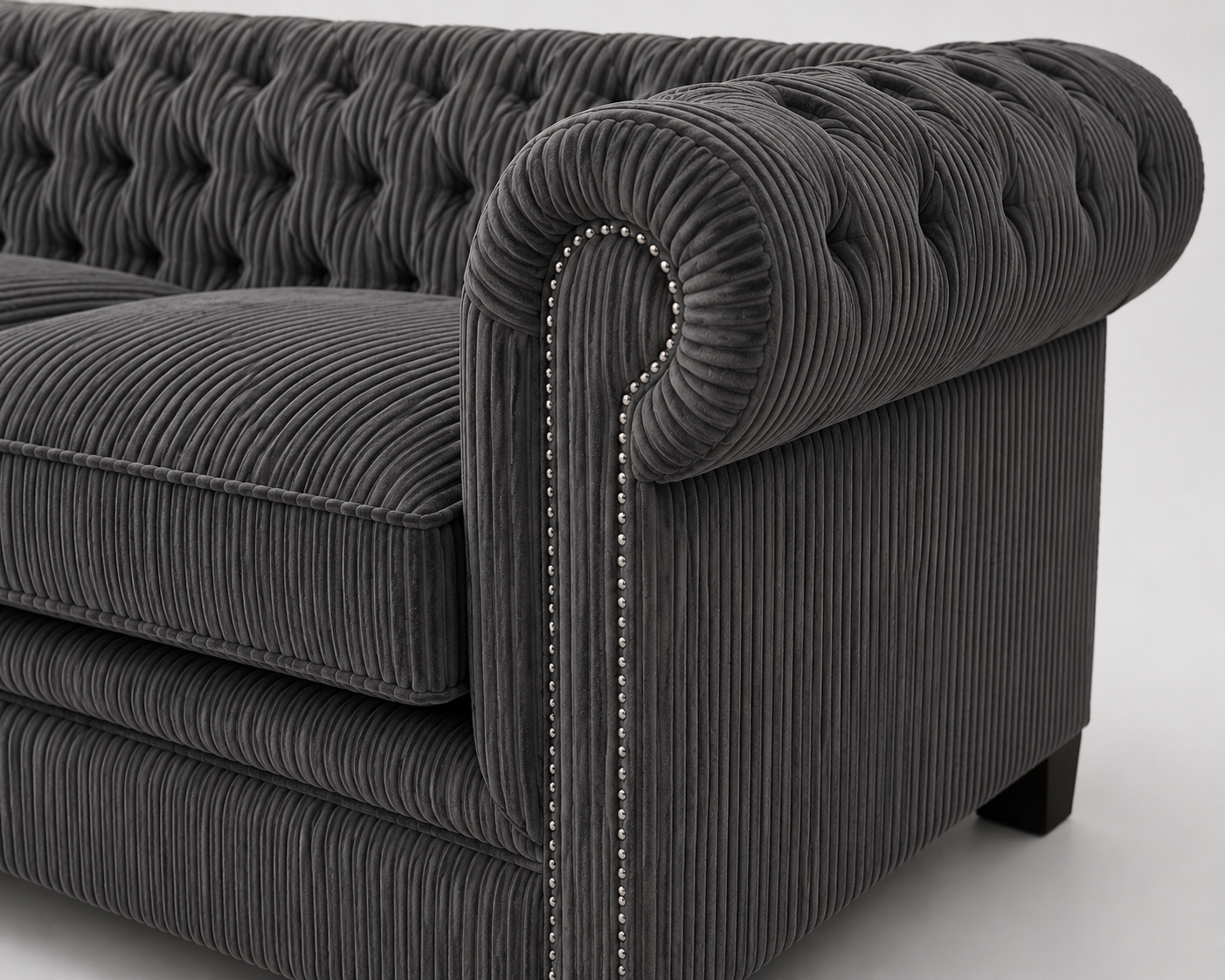 Olympia Chesterfield 5 Seater Corner Jumbo Cord Dark Grey Sofa 3