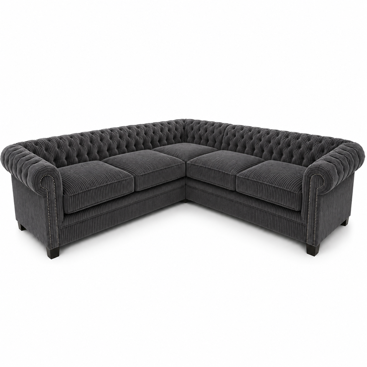 Olympia Chesterfield 5 Seater Corner Jumbo Cord Dark Grey Sofa