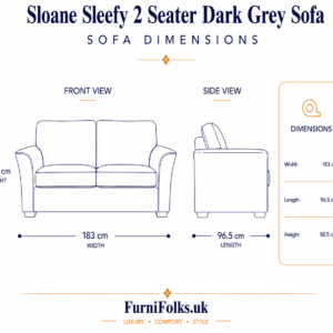 Sloane Sleefy 2 Seater Plush Velvet Dark Grey Sofa dimensions