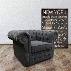 OLYMPIA CHESTERFIELD 1 Seater Jumbo Cord Dark Grey Sofa