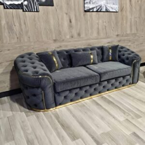 Madrid Chesterfield 3 Seater Chenille Dark Grey Sofa