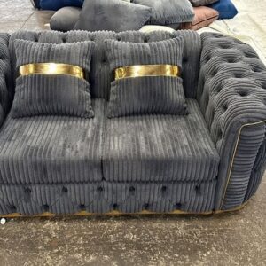 Madrid Chesterfield 2 Seater Jumbo Cord Dark Grey Sofa