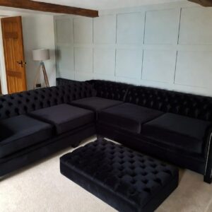 OLYMPIA CHESTERFIELD 5 Seater Corner Sofa Plush Velvet Dark Grey