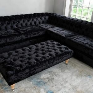 OLYMPIA CHESTERFIELD 5 Seater Corner Sofa Crushed Velvet Dark Grey