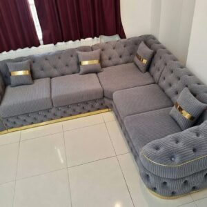 Madrid Chesterfield 5 Seater Corner Jumbo Cord Dark Grey Sofa