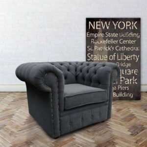 OLYMPIA CHESTERFIELD 1 Seater Naples & Kinsington Dark Grey Sofa