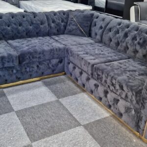Madrid Chesterfield 5 Seater Corner Chenille Dark Grey Sofa