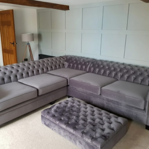 OLYMPIA CHESTERFIELD 5 Seater Corner Sofa Chenille Dark Grey Sofa