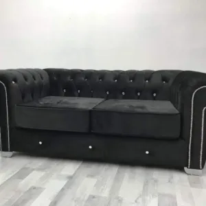 OLYMPIA CHESTERFIELD 2 Seater Plush Velvet Dark Grey Sofa