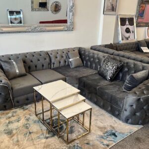 Madrid Chesterfield 5 Seater Corner Plush Velvet Dark Grey Sofa