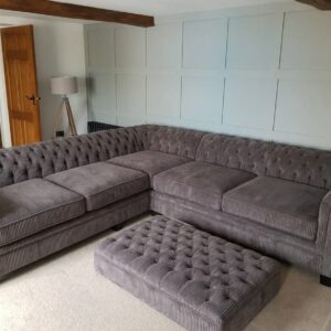 OLYMPIA CHESTERFIELD 5 Seater Corner Jumbo Cord Dark Grey Sofa