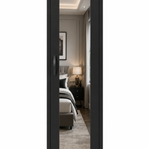 1 Door Wardrobe Single Black with mirror front