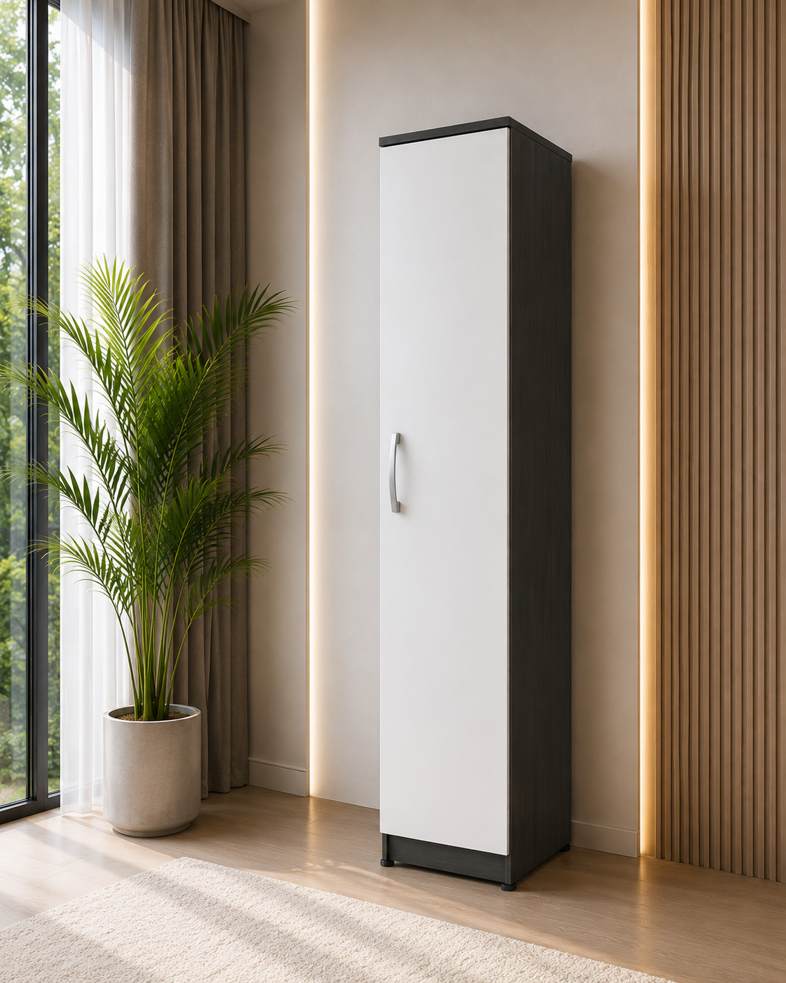 1 Door Wardrobe Single White + Gray lifestyle 1 Door Wardrobe Single White + Gray lifestyle