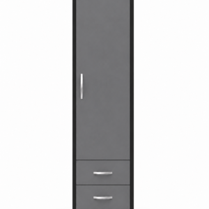 1 Door Wardrobe Single with Bottom Drawers Black + Gray front