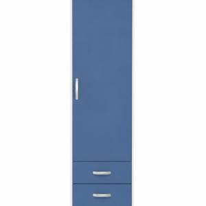 1 Door Wardrobe Single with Bottom Drawers Blue + White front