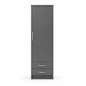 1 Door Wardrobe Single with Bottom Drawers Gray front