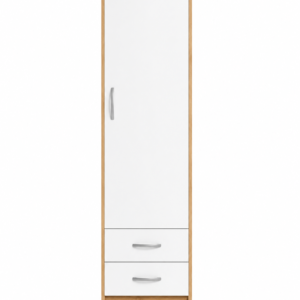1 Door Wardrobe Single with Bottom Drawers Oak + White front