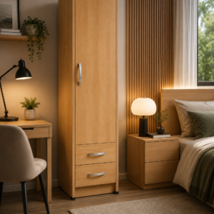 1 Door Wardrobe Single with Bottom Drawers Oak lifestyle image