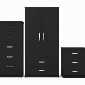 2 Door Wardrobe Set Black front