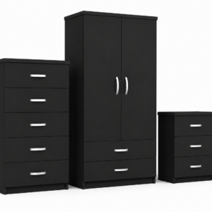 2 Door Wardrobe Set Black side pose