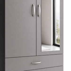 2 Door Wardrobe Single Black + Gray close up
