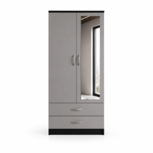 2 Door Wardrobe Single Black + Gray front
