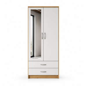 2 Door Wardrobe Single Oak + White front