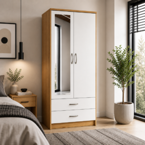 2 Door Wardrobe Single Oak + White lifestyle